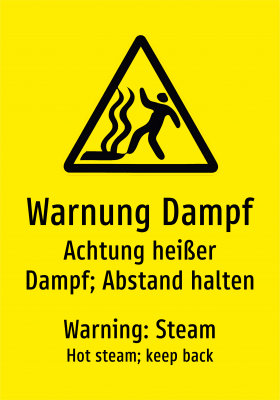 Warnung Dampf - Achtung heißer Dampf; Abstand halten