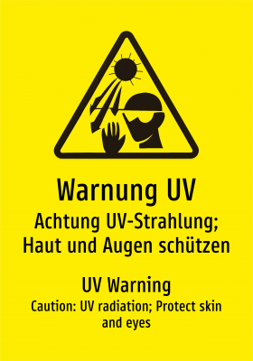 Warnung UV - Achtung UV-Strahlung; Haut und Augen schützen