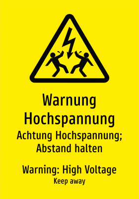 Warnung Hochspannung - Achtung Hochspannung; Abstand halten