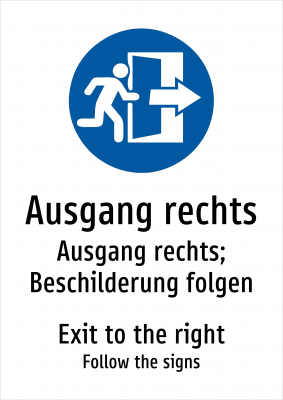 Ausgang rechts - Ausgang rechts; Beschilderung folgen