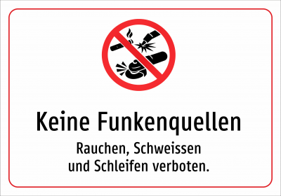 Keine Funkenquellen - Rauchen, Schweissen und Schleifen verboten.