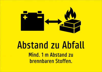 Abstand zu Abfall - Mind. 1 m Abstand zu brennbaren Stoffen.