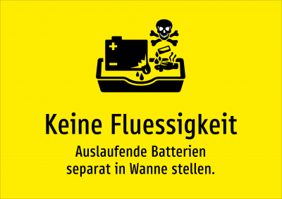 Keine Fluessigkeit - Auslaufende Batterien separat in Wanne stellen.