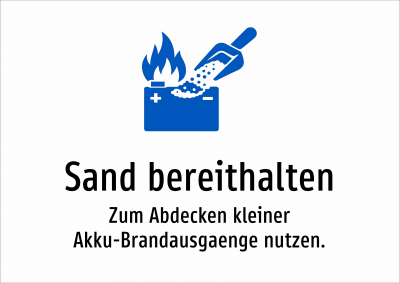 Sand bereithalten - Zum Abdecken kleiner Akku-Brandausgaenge nutzen.