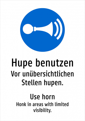 Hupe benutzen - Vor unübersichtlichen Stellen hupen.