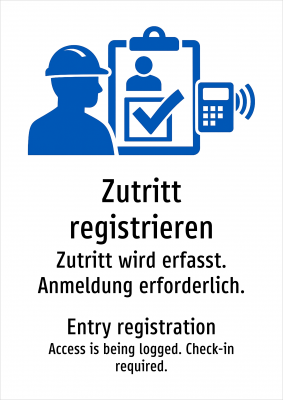 Zutritt registrieren - Zutritt wird erfasst. Anmeldung erforderlich.
