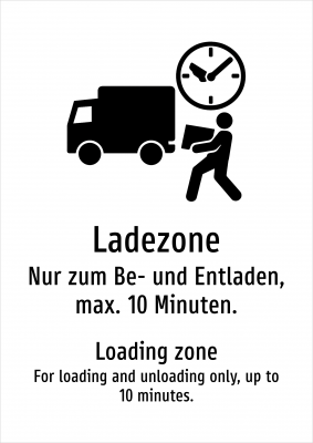 Ladezone - Nur zum Be- und Entladen, max. 10 Minuten.