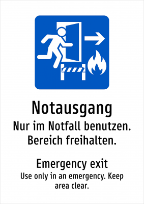 Notausgang - Nur im Notfall benutzen. Bereich freihalten.