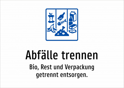 Abfälle trennen - Bio, Rest und Verpackung getrennt entsorgen.