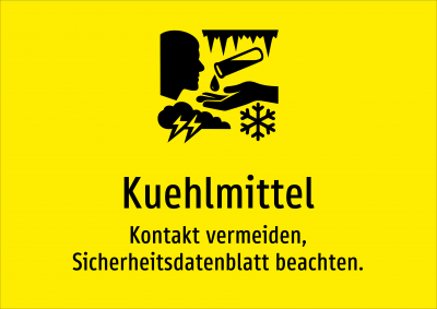 Kuehlmittel - Kontakt vermeiden, Sicherheitsdatenblatt beachten.