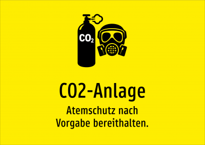 CO2-Anlage - Atemschutz nach Vorgabe bereithalten.