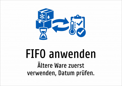 FIFO anwenden - Ältere Ware zuerst verwenden, Datum prüfen.