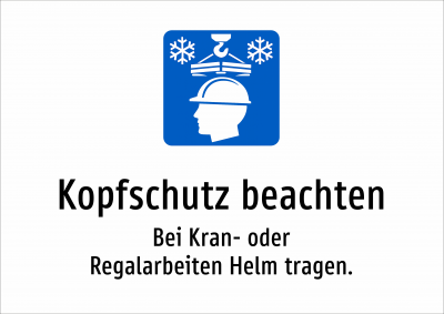 Kopfschutz beachten - Bei Kran- oder Regalarbeiten Helm tragen.