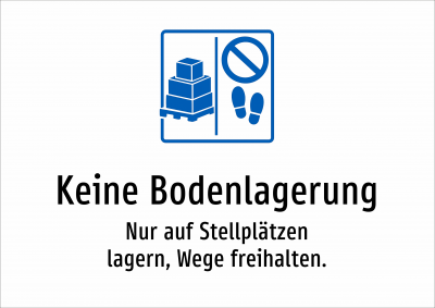 Keine Bodenlagerung - Nur auf Stellplätzen lagern, Wege freihalten.