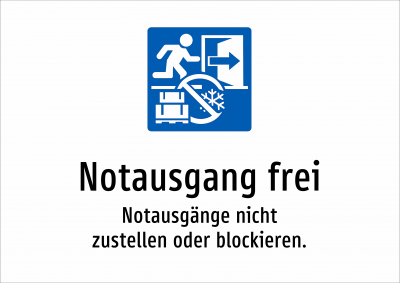 Notausgang frei - Notausgänge nicht zustellen oder blockieren.