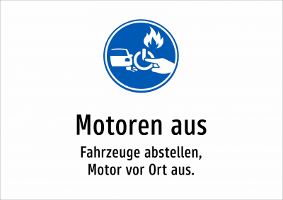 Motoren aus - Fahrzeuge abstellen, Motor vor Ort aus.