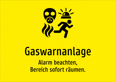 Gaswarnanlage - Alarm beachten, Bereich sofort räumen.