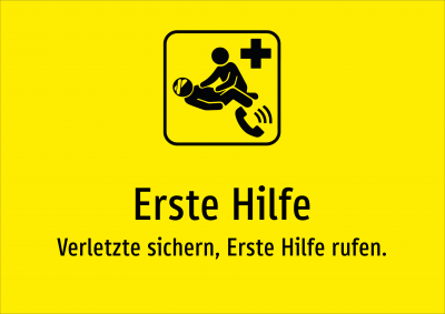 Erste Hilfe - Verletzte sichern, Erste Hilfe rufen.