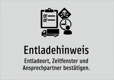 Entladehinweis - Entladeort, Zeitfenster und Ansprechpartner bestätigen.