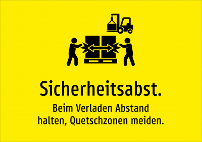 Sicherheitsabst. - Beim Verladen Abstand halten, Quetschzonen meiden.
