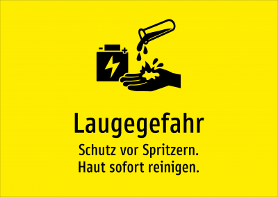 Laugegefahr - Schutz vor Spritzern. Haut sofort reinigen.
