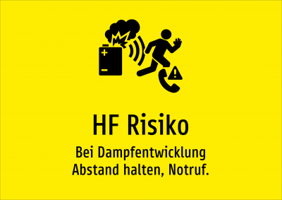 HF Risiko - Bei Dampfentwicklung Abstand halten, Notruf.