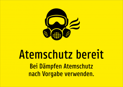 Atemschutz bereit - Bei Dämpfen Atemschutz nach Vorgabe verwenden.