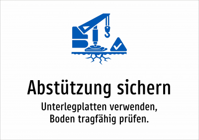 Abstützung sichern - Unterlegplatten verwenden, Boden tragfähig prüfen.