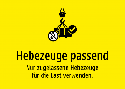 Hebezeuge passend - Nur zugelassene Hebezeuge für die Last verwenden.