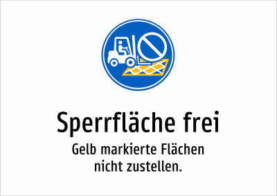 Sperrfläche frei - Gelb markierte Flächen nicht zustellen.