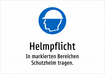 Helmpflicht - In markierten Bereichen Schutzhelm tragen.