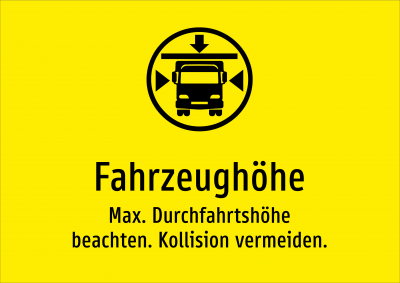 Fahrzeughöhe - Max. Durchfahrtshöhe beachten. Kollision vermeiden.