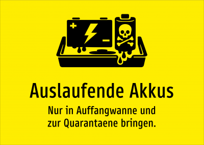 Auslaufende Akkus - Nur in Auffangwanne und zur Quarantaene bringen.
