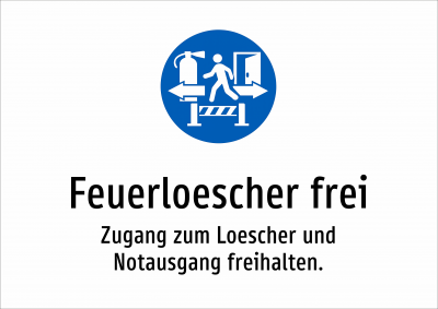 Feuerloescher frei - Zugang zum Loescher und Notausgang freihalten.