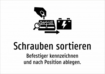Schrauben sortieren - Befestiger kennzeichnen und nach Position ablegen.