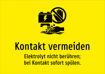 Kontakt vermeiden - Elektrolyt nicht berühren; bei Kontakt sofort spülen.