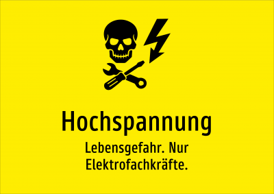 Hochspannung - Lebensgefahr. Nur Elektrofachkräfte.