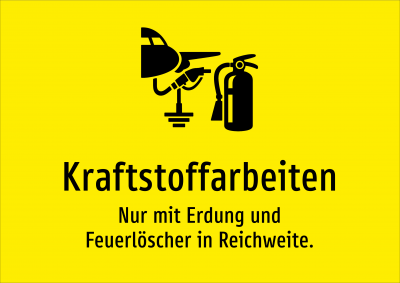 Kraftstoffarbeiten - Nur mit Erdung und Feuerlöscher in Reichweite.