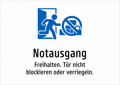 Notausgang - Freihalten. Tür nicht blockieren oder verriegeln.