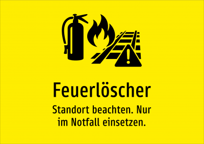 Feuerlöscher - Standort beachten. Nur im Notfall einsetzen.