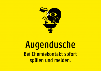 Augendusche - Bei Chemiekontakt sofort spülen und melden.