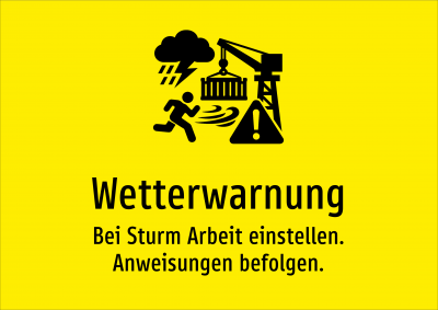 Wetterwarnung - Bei Sturm Arbeit einstellen. Anweisungen befolgen.