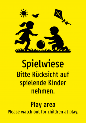Spielwiese - Bitte Rücksicht auf spielende Kinder nehmen.