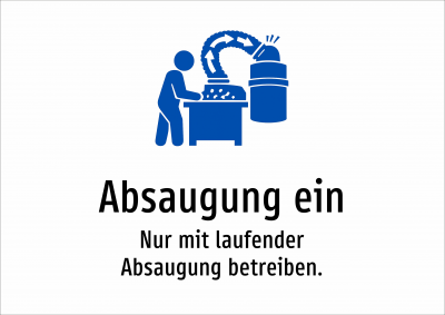 Absaugung ein - Nur mit laufender Absaugung betreiben.