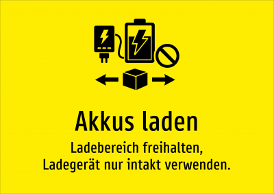 Akkus laden - Ladebereich freihalten, Ladegerät nur intakt verwenden.