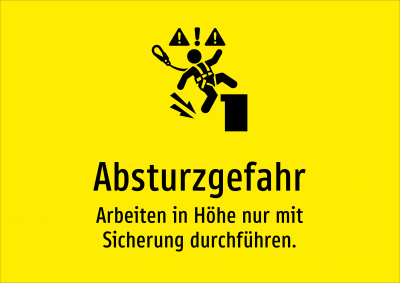 Absturzgefahr - Arbeiten in Höhe nur mit Sicherung durchführen.