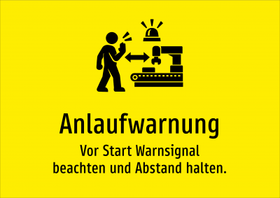 Anlaufwarnung - Vor Start Warnsignal beachten und Abstand halten.