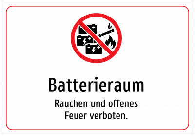 Batterieraum - Rauchen und offenes Feuer verboten.