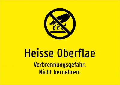 Heisse Oberflae - Verbrennungsgefahr. Nicht beruehren.