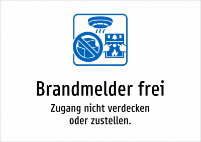 Brandmelder frei - Zugang nicht verdecken oder zustellen.